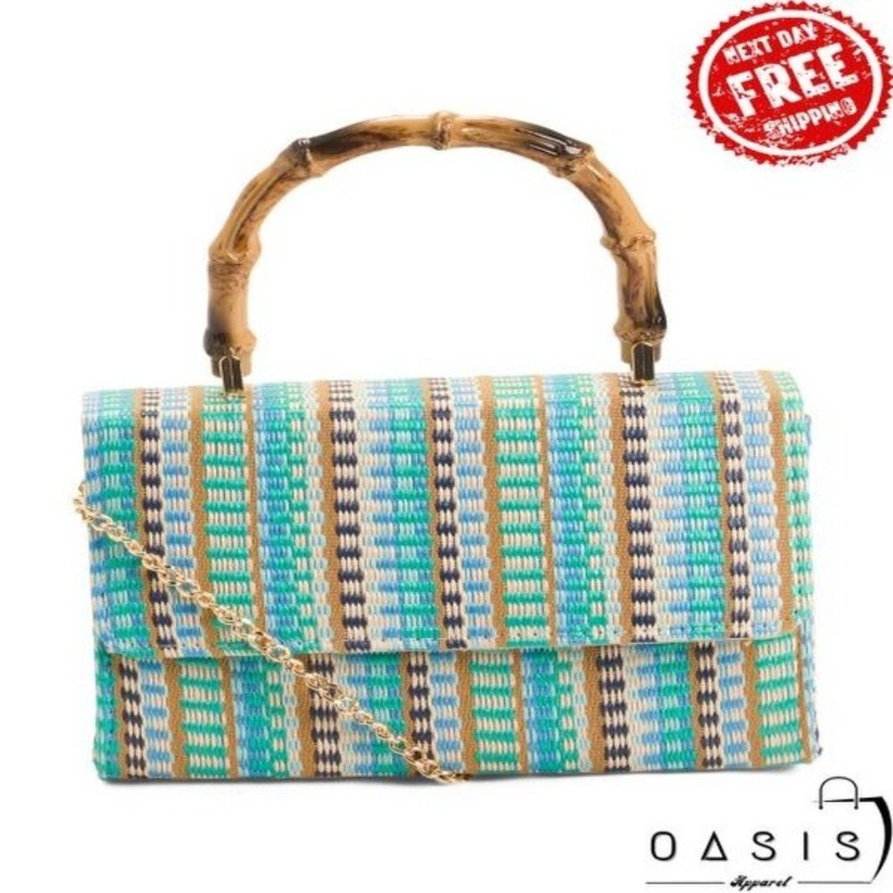 ALESSIA BIANCHI Striped Bamboo Top Handle Crossbody/ Women's Bag